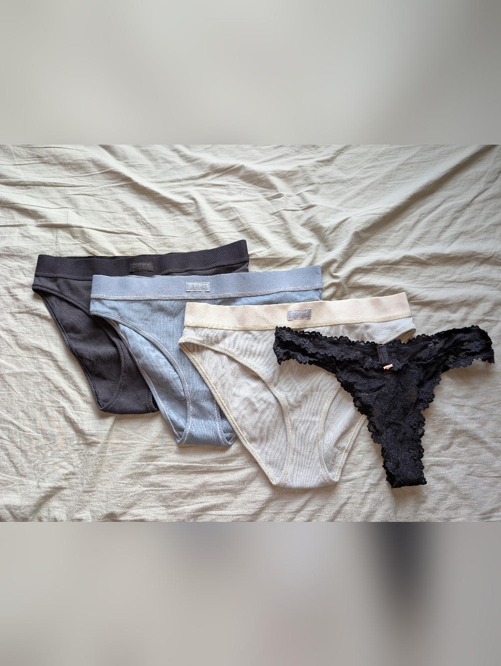 NWOT Skims Lot of 4 Bikini/Thong Panties Large Ribbed/Lace Multi Color